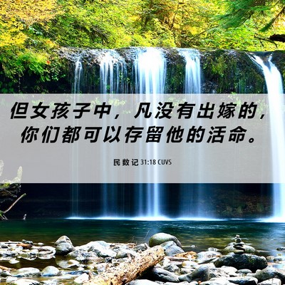 Picture 06 - 民 数 记 31:18 CUVS - 但 女 孩 子 中 ， 凡 没 有 出 嫁 的 - Bible Verse Picture