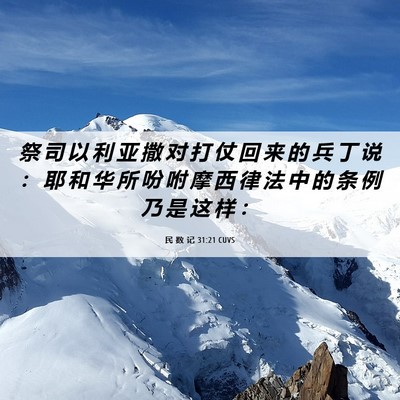 Picture 06 - 民 数 记 31:21 CUVS - 祭 司 以 利 亚 撒 对 打 仗 回 来 的 - Bible Verse Picture