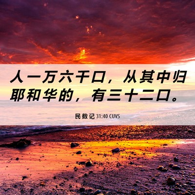 Picture 06 - 民 数 记 31:40 CUVS - 人 一 万 六 千 口 ， 从 其 中 归 耶 - Bible Verse Picture