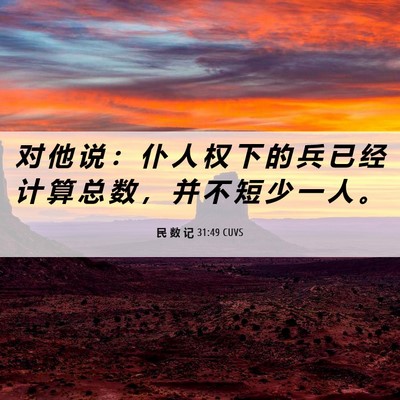 Picture 06 - 民 数 记 31:49 CUVS - 对 他 说 ： 仆 人 权 下 的 兵 已 经 - Bible Verse Picture