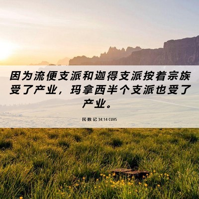 Picture 06 - 民 数 记 34:14 CUVS - 因 为 流 便 支 派 和 迦 得 支 派 按 - Bible Verse Picture