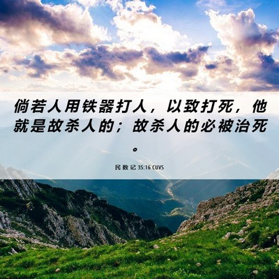 Picture 06 - 民 数 记 35:16 CUVS - 倘 若 人 用 铁 器 打 人 ， 以 致 打 - Bible Verse Picture