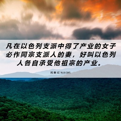 Picture 06 - 民 数 记 36:8 CUVS - 凡 在 以 色 列 支 派 中 得 了 产 业 - Bible Verse Picture
