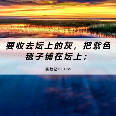 Picture 06 - 民 数 记 4:13 CUVS - 要 收 去 坛 上 的 灰 ， 把 紫 色 毯 - Bible Verse Picture