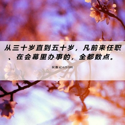 Picture 06 - 民 数 记 4:23 CUVS - 从 三 十 岁 直 到 五 十 岁 ， 凡 前 - Bible Verse Picture
