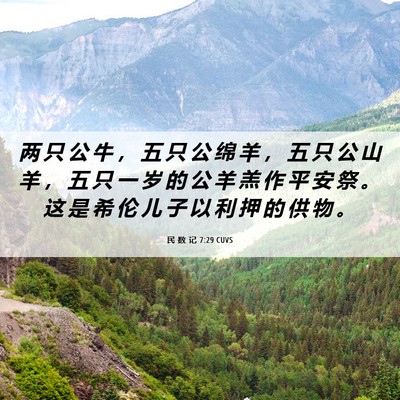 Picture 06 - 民 数 记 7:29 CUVS - 两 只 公 牛 ， 五 只 公 绵 羊 ， 五 - Bible Verse Picture