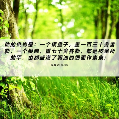 Picture 06 - 民 数 记 7:31 CUVS - 他 的 供 物 是 ： 一 个 银 盘 子 ， - Bible Verse Picture