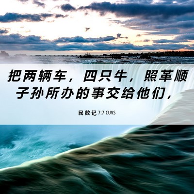 Picture 06 - 民 数 记 7:7 CUVS - 把 两 辆 车 ， 四 只 牛 ， 照 革 顺 - Bible Verse Picture