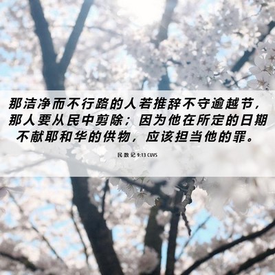 Picture 06 - 民 数 记 9:13 CUVS - 那 洁 净 而 不 行 路 的 人 若 推 辞 - Bible Verse Picture