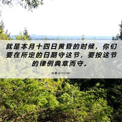 Picture 06 - 民 数 记 9:3 CUVS - 就 是 本 月 十 四 日 黄 昏 的 时 候 - Bible Verse Picture
