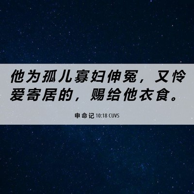 Picture 06 - 申 命 记 10:18 CUVS - 他 为 孤 儿 寡 妇 伸 冤 ， 又 怜 爱 - Bible Verse Picture