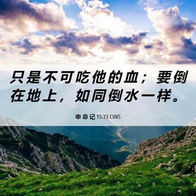 Picture 06 - 申 命 记 15:23 CUVS - 只 是 不 可 吃 他 的 血 ； 要 倒 在 - Bible Verse Picture