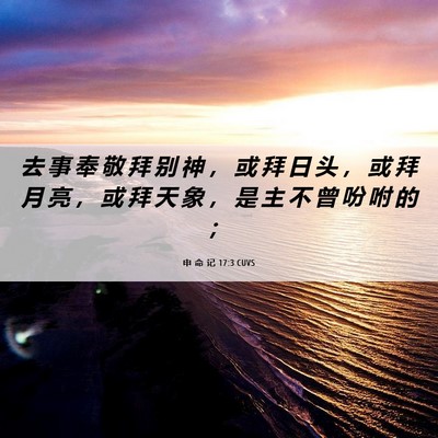Picture 06 - 申 命 记 17:3 CUVS - 去 事 奉 敬 拜 别 神 ， 或 拜 日 头 - Bible Verse Picture