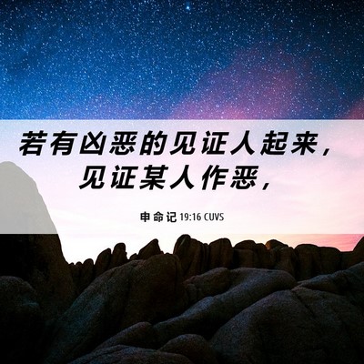 Picture 06 - 申 命 记 19:16 CUVS - 若 有 凶 恶 的 见 证 人 起 来 ， 见 - Bible Verse Picture