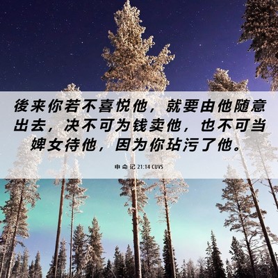Picture 06 - 申 命 记 21:14 CUVS - 後 来 你 若 不 喜 悦 他 ， 就 要 由 - Bible Verse Picture