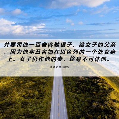 Picture 06 - 申 命 记 22:19 CUVS - 并 要 罚 他 一 百 舍 客 勒 银 子 ， - Bible Verse Picture