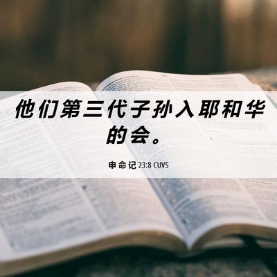 Picture 06 - 申 命 记 23:8 CUVS - 他 们 第 三 代 子 孙 入 耶 和 华 的 - Bible Verse Picture