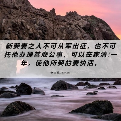 Picture 06 - 申 命 记 24:5 CUVS - 新 娶 妻 之 人 不 可 从 军 出 征 ， - Bible Verse Picture