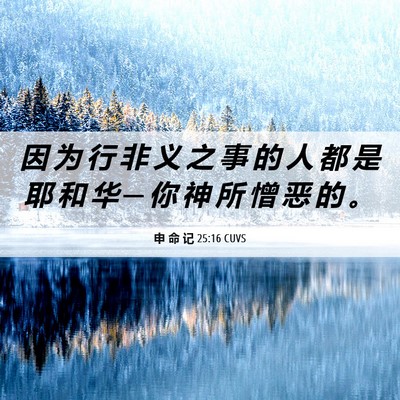 Picture 06 - 申 命 记 25:16 CUVS - 因 为 行 非 义 之 事 的 人 都 是 耶 - Bible Verse Picture