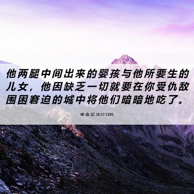 Picture 06 - 申 命 记 28:57 CUVS - 他 两 腿 中 间 出 来 的 婴 孩 与 他 - Bible Verse Picture