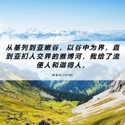 Picture 06 - 申 命 记 3:16 CUVS - 从 基 列 到 亚 嫩 谷 ， 以 谷 中 为 - Bible Verse Picture