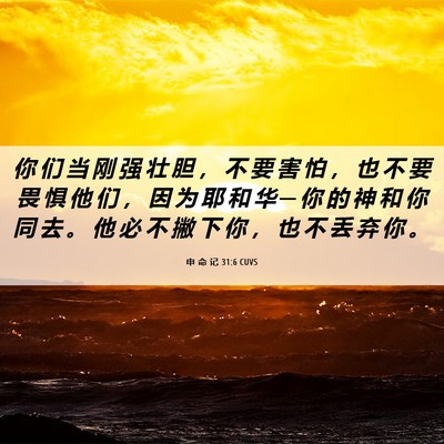 Picture 06 - 申 命 记 31:6 CUVS - 你 们 当 刚 强 壮 胆 ， 不 要 害 怕 - Bible Verse Picture
