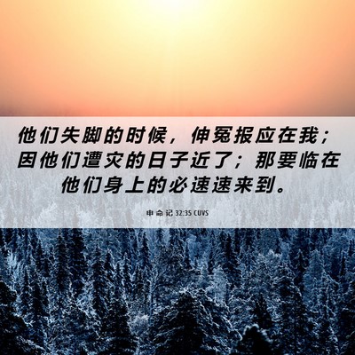 Picture 06 - 申 命 记 32:35 CUVS - 他 们 失 脚 的 时 候 ， 伸 冤 报 应 - Bible Verse Picture