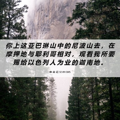 Picture 06 - 申 命 记 32:49 CUVS - 你 上 这 亚 巴 琳 山 中 的 尼 波 山 - Bible Verse Picture