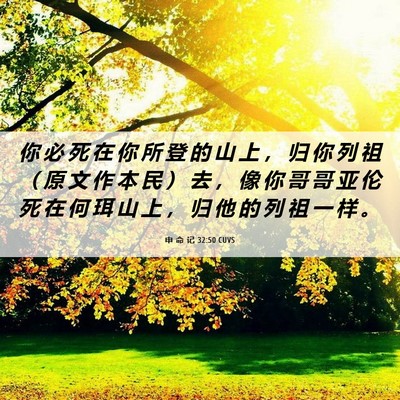 Picture 06 - 申 命 记 32:50 CUVS - 你 必 死 在 你 所 登 的 山 上 ， 归 - Bible Verse Picture