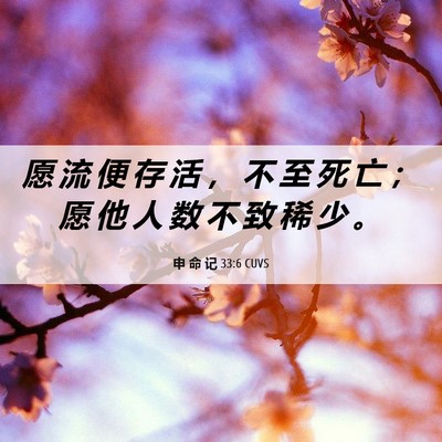 Picture 06 - 申 命 记 33:6 CUVS - 愿 流 便 存 活 ， 不 至 死 亡 ； 愿 - Bible Verse Picture