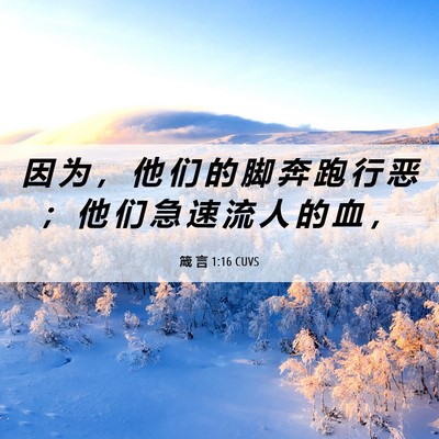 Picture 06 - 箴 言 1:16 CUVS - 因 为 ， 他 们 的 脚 奔 跑 行 恶 ； - Bible Verse Picture