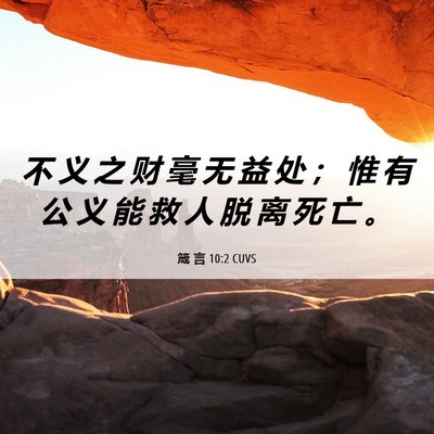 Picture 06 - 箴 言 10:2 CUVS - 不 义 之 财 毫 无 益 处 ； 惟 有 公 - Bible Verse Picture