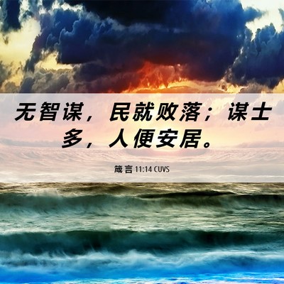 Picture 06 - 箴 言 11:14 CUVS - 无 智 谋 ， 民 就 败 落 ； 谋 士 多 - Bible Verse Picture