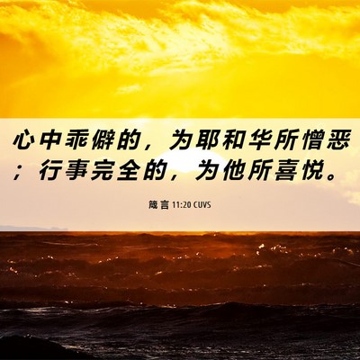Picture 06 - 箴 言 11:20 CUVS - 心 中 乖 僻 的 ， 为 耶 和 华 所 憎 - Bible Verse Picture