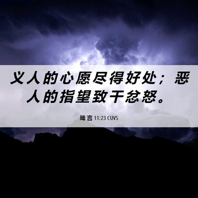 Picture 06 - 箴 言 11:23 CUVS - 义 人 的 心 愿 尽 得 好 处 ； 恶 人 - Bible Verse Picture