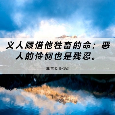 Picture 06 - 箴 言 12:10 CUVS - 义 人 顾 惜 他 牲 畜 的 命 ； 恶 人 - Bible Verse Picture