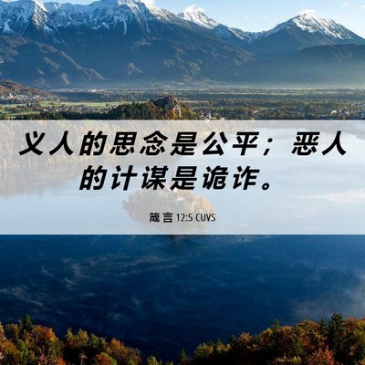 Picture 06 - 箴 言 12:5 CUVS - 义 人 的 思 念 是 公 平 ； 恶 人 的 - Bible Verse Picture