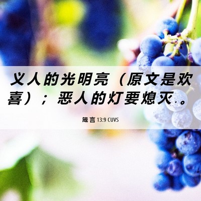 Picture 06 - 箴 言 13:9 CUVS - 义 人 的 光 明 亮 （ 原 文 是 欢 喜 - Bible Verse Picture