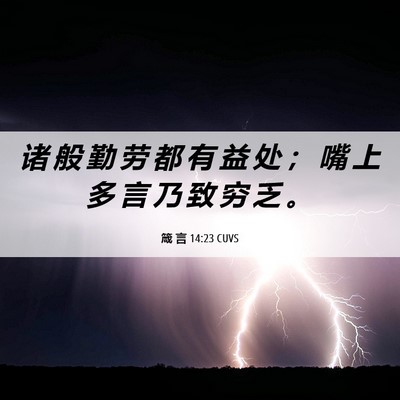 Picture 06 - 箴 言 14:23 CUVS - 诸 般 勤 劳 都 有 益 处 ； 嘴 上 多 - Bible Verse Picture