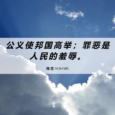 Picture 06 - 箴 言 14:34 CUVS - 公 义 使 邦 国 高 举 ； 罪 恶 是 人 - Bible Verse Picture