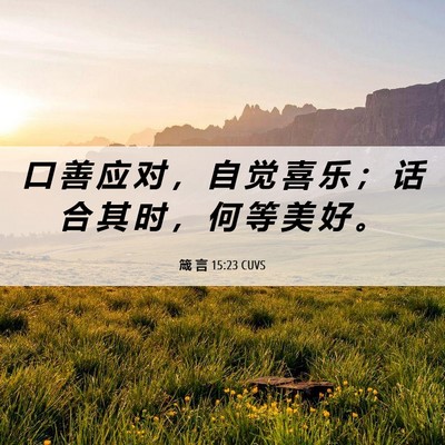Picture 06 - 箴 言 15:23 CUVS - 口 善 应 对 ， 自 觉 喜 乐 ； 话 合 - Bible Verse Picture