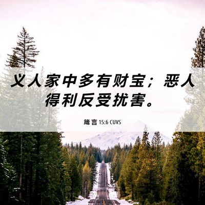Picture 06 - 箴 言 15:6 CUVS - 义 人 家 中 多 有 财 宝 ； 恶 人 得 - Bible Verse Picture