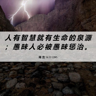 Picture 06 - 箴 言 16:22 CUVS - 人 有 智 慧 就 有 生 命 的 泉 源 ； - Bible Verse Picture
