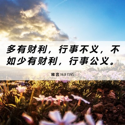Picture 06 - 箴 言 16:8 CUVS - 多 有 财 利 ， 行 事 不 义 ， 不 如 - Bible Verse Picture