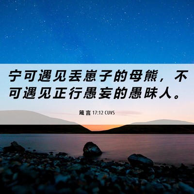 Picture 06 - 箴 言 17:12 CUVS - 宁 可 遇 见 丢 崽 子 的 母 熊 ， 不 - Bible Verse Picture