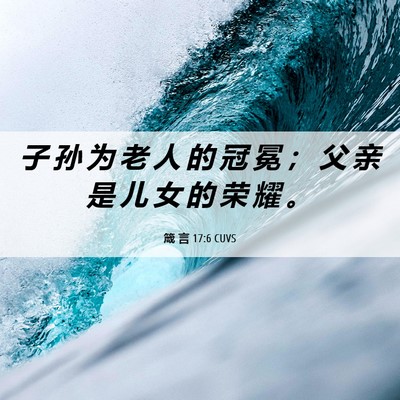 Picture 06 - 箴 言 17:6 CUVS - 子 孙 为 老 人 的 冠 冕 ； 父 亲 是 - Bible Verse Picture