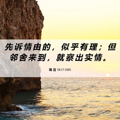 Picture 06 - 箴 言 18:17 CUVS - 先 诉 情 由 的 ， 似 乎 有 理 ； 但 - Bible Verse Picture