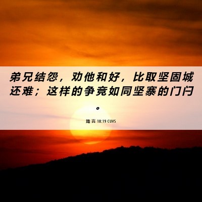 Picture 06 - 箴 言 18:19 CUVS - 弟 兄 结 怨 ， 劝 他 和 好 ， 比 取 - Bible Verse Picture