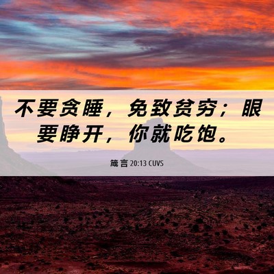 Picture 06 - 箴 言 20:13 CUVS - 不 要 贪 睡 ， 免 致 贫 穷 ； 眼 要 - Bible Verse Picture