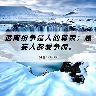 Picture 06 - 箴 言 20:3 CUVS - 远 离 纷 争 是 人 的 尊 荣 ； 愚 妄 - Bible Verse Picture